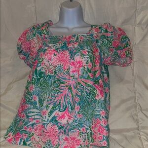 Lilly Pulitzer Pink and Green Floral Blouse